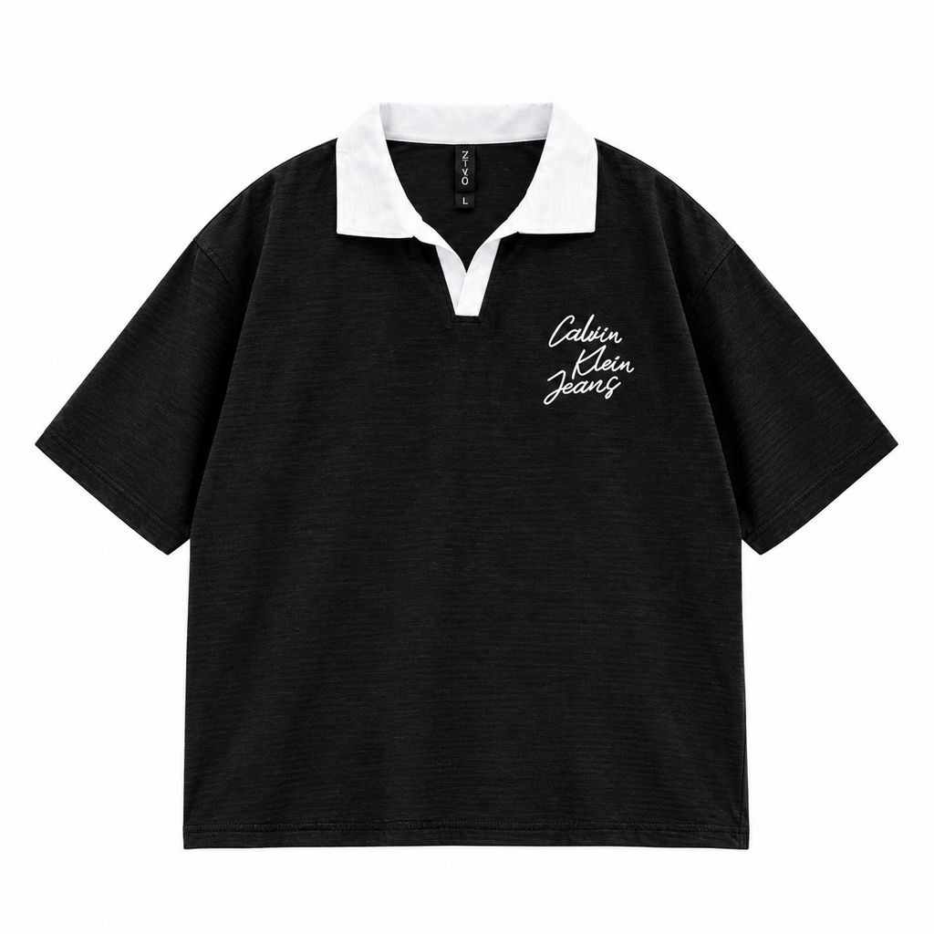 ZIVO black and white contrast collar polo front