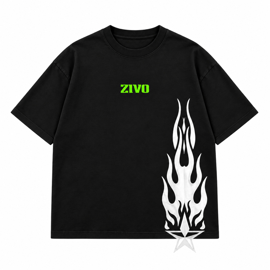 ZIVO Neon Flame black T-shirt front mockup