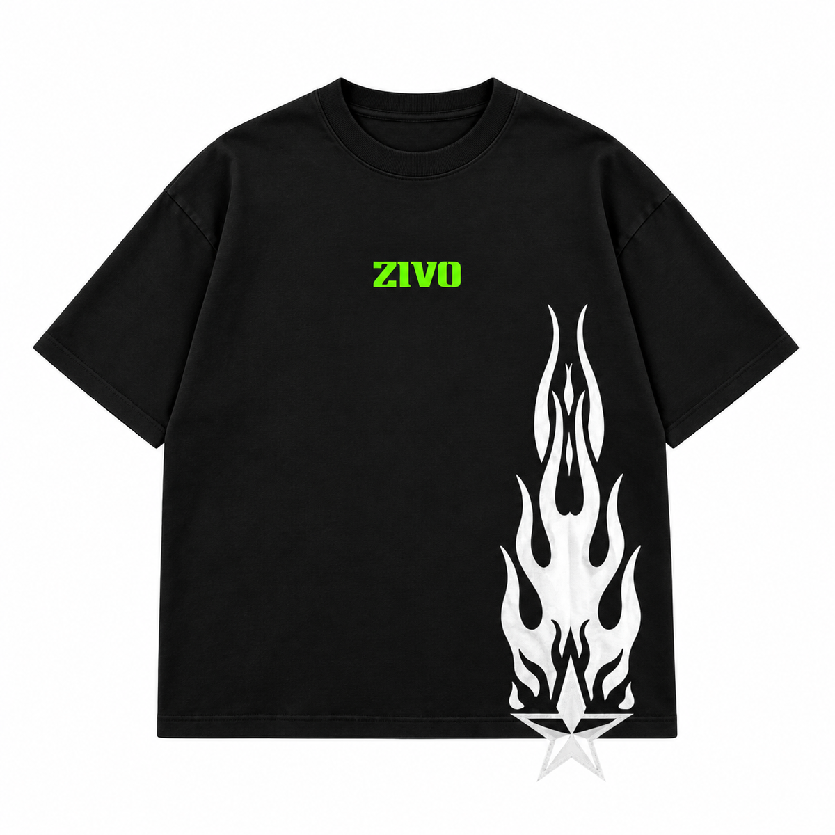 ZIVO Neon Flame black T-shirt front mockup