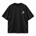 Front view black oversized T-shirt with white chest emblem