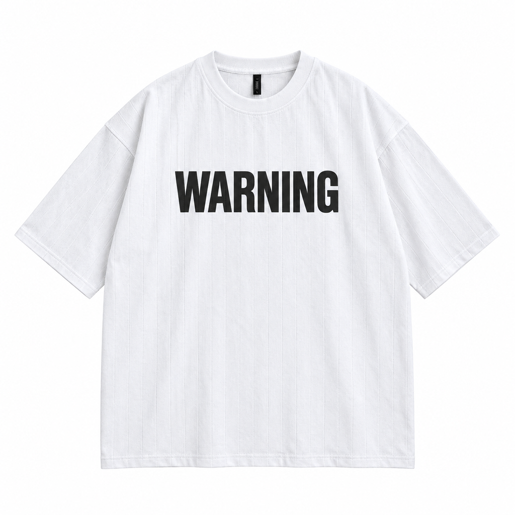 ZIVO WARNING white heavyweight T-shirt front