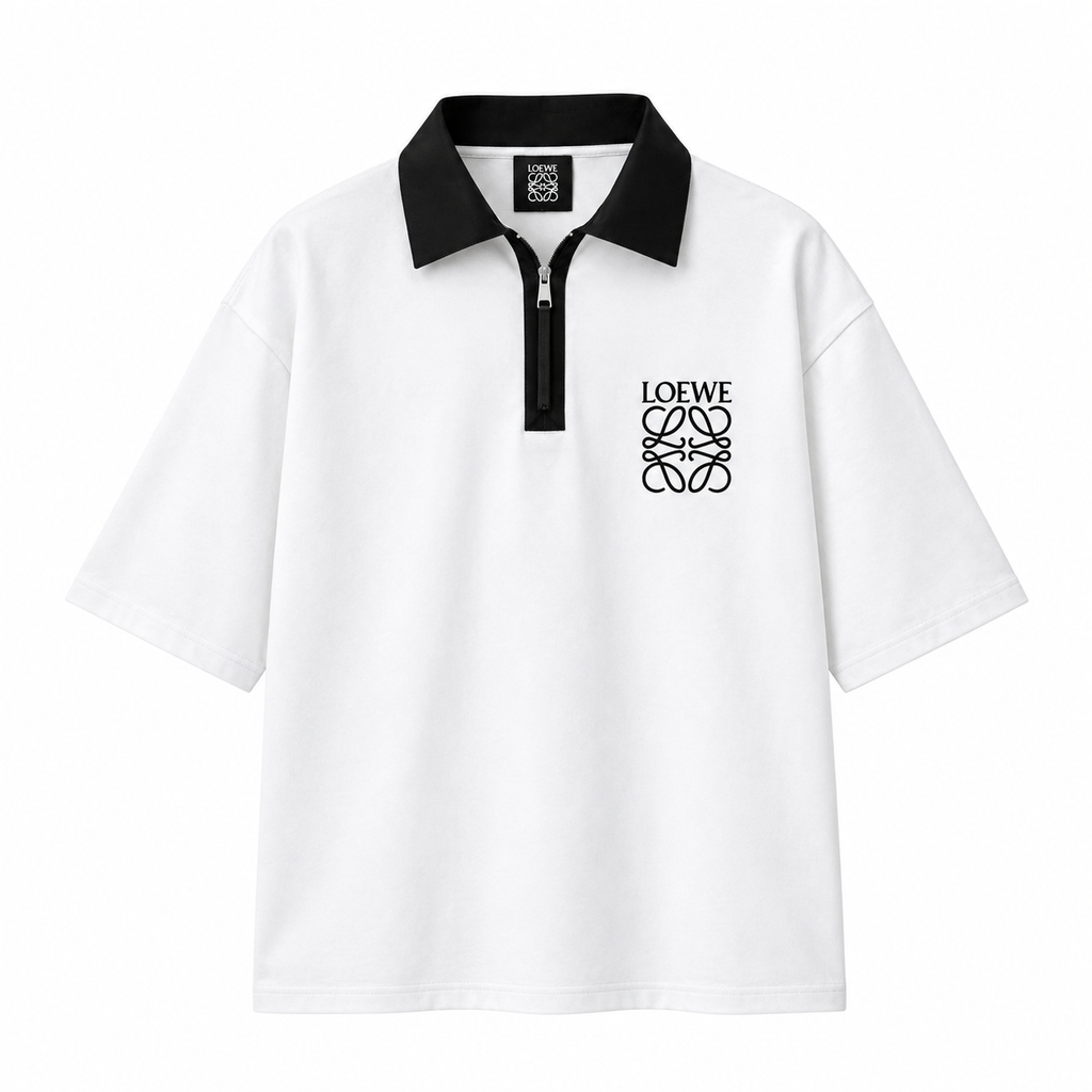 White oversized polo front